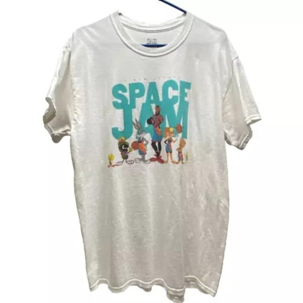 Space Jam LeBron James Shirtโ Adult Large White Tee A New Legacy Logo T-Shirt